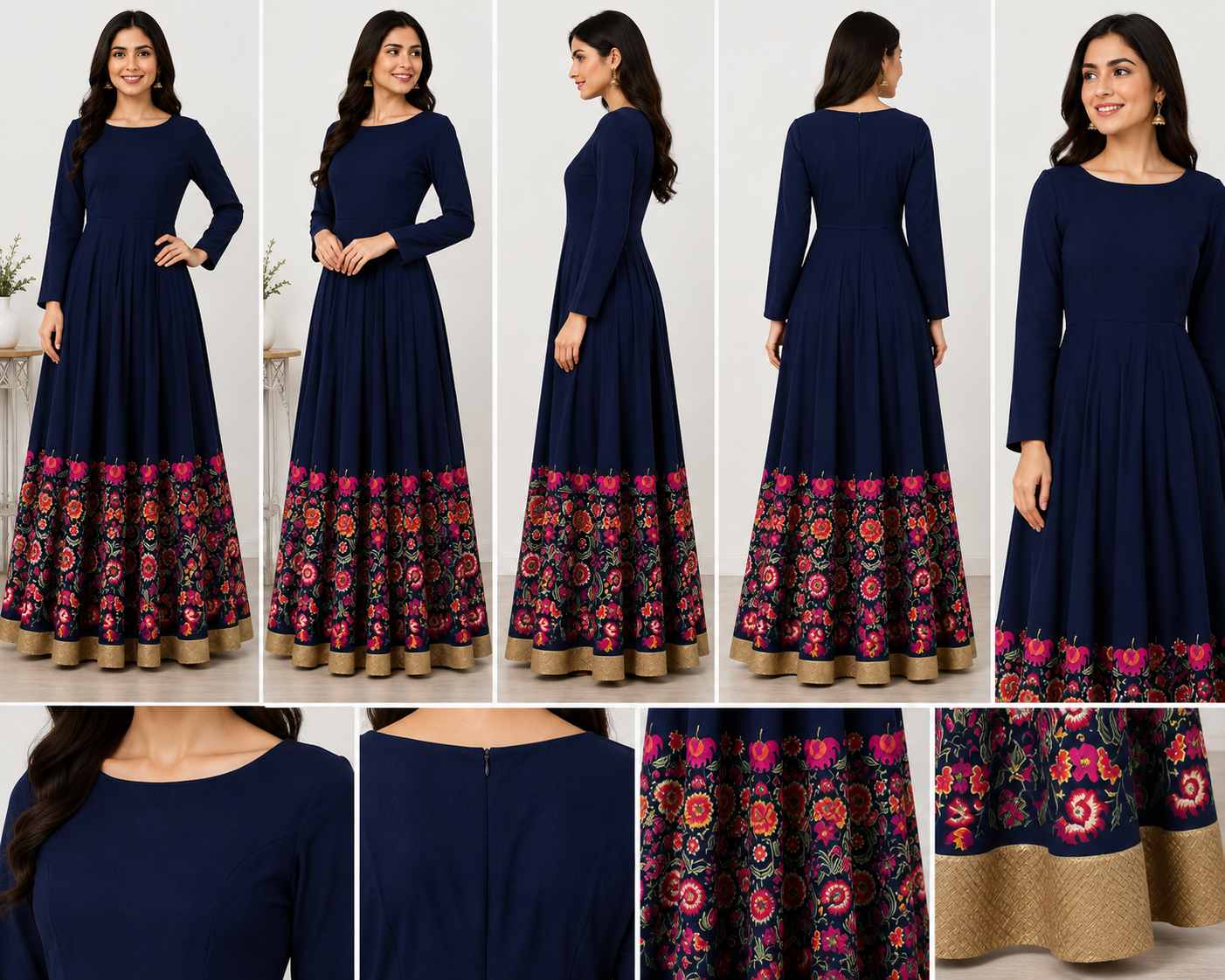 Midnight Bloom Embroidered Border Fit & Flare Dress - Image 3