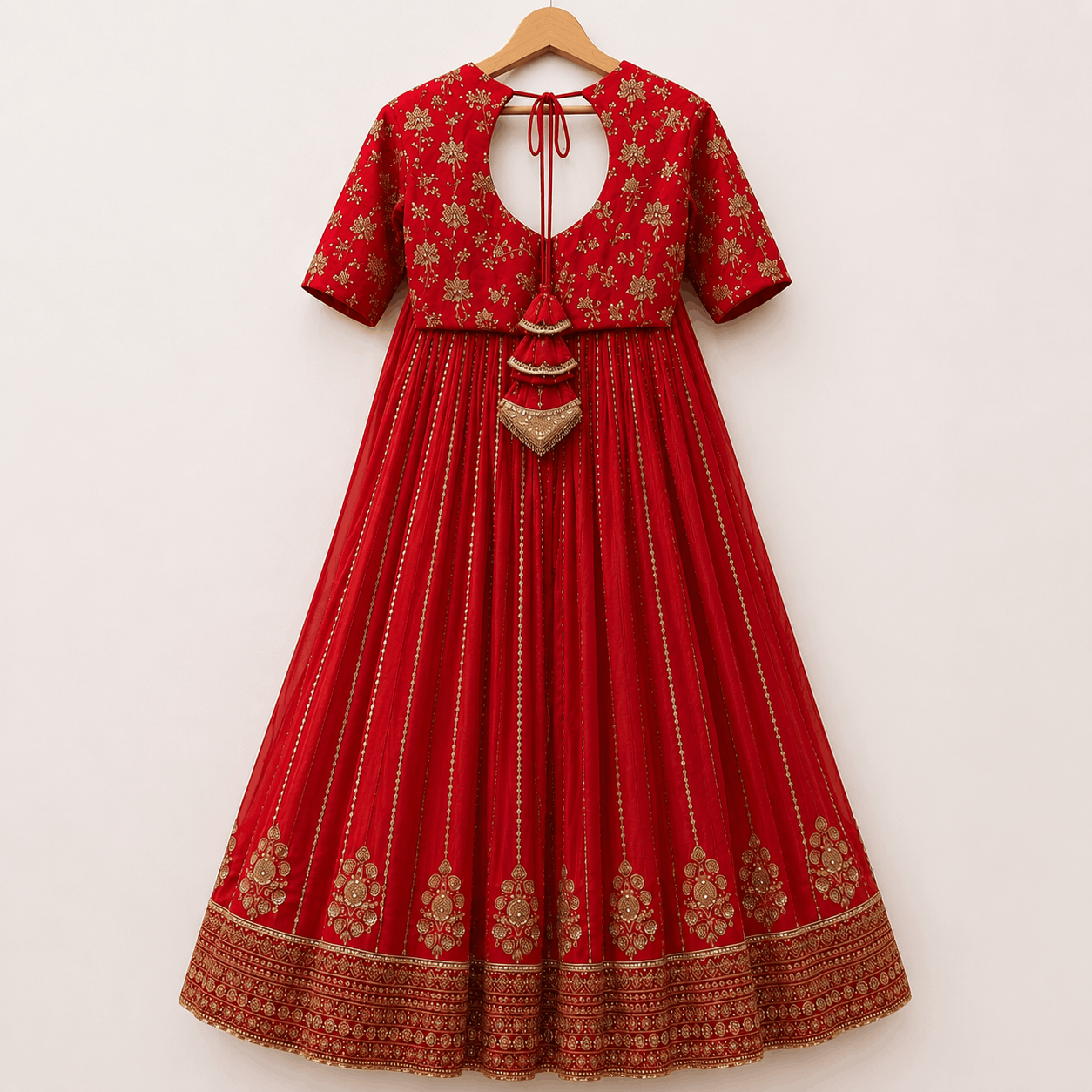 Royal Crimson Embroidered Anarkali Gown - Image 3