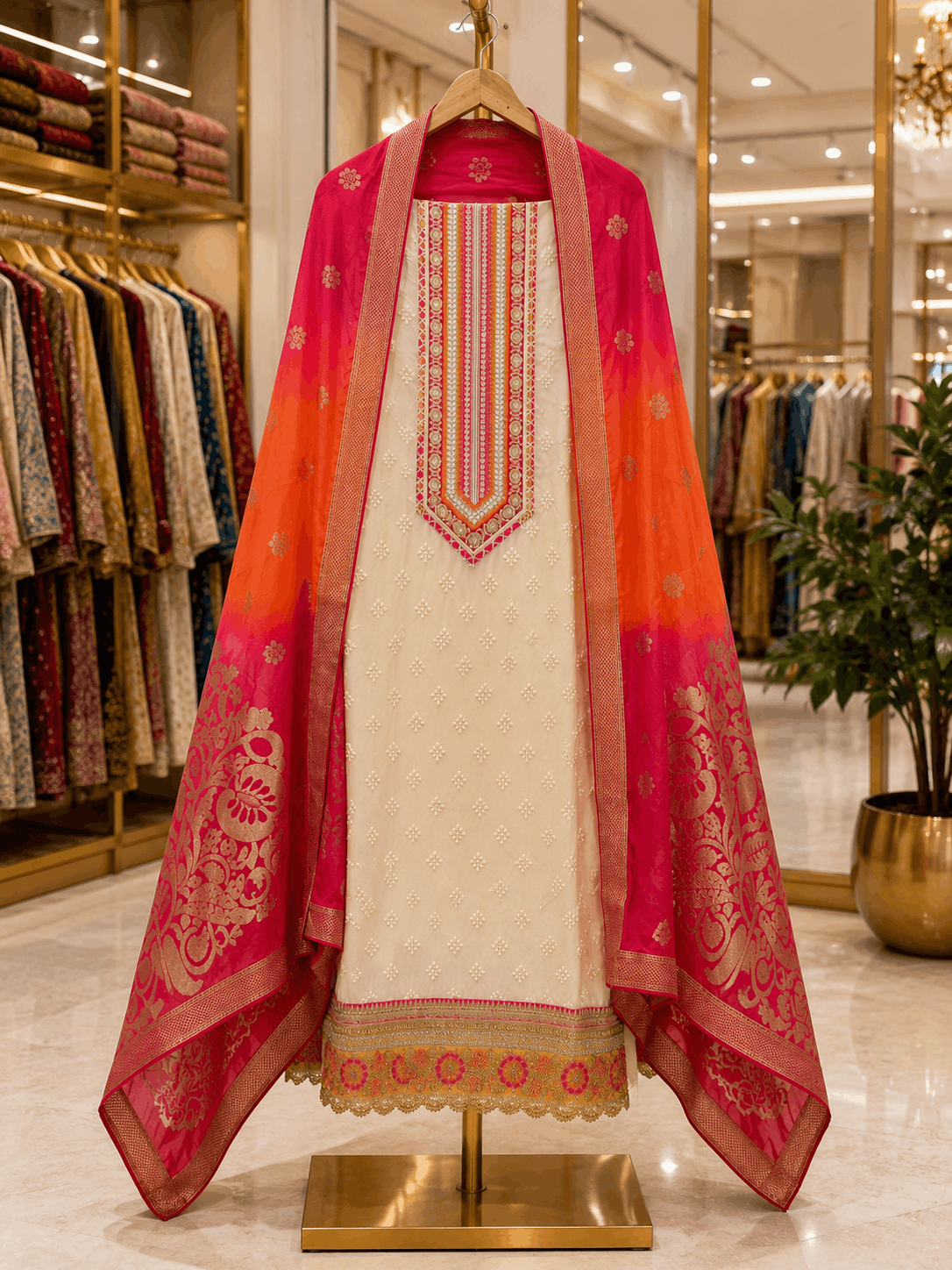 Noor Ivory Ombre Dupatta Suit Set - Image 3