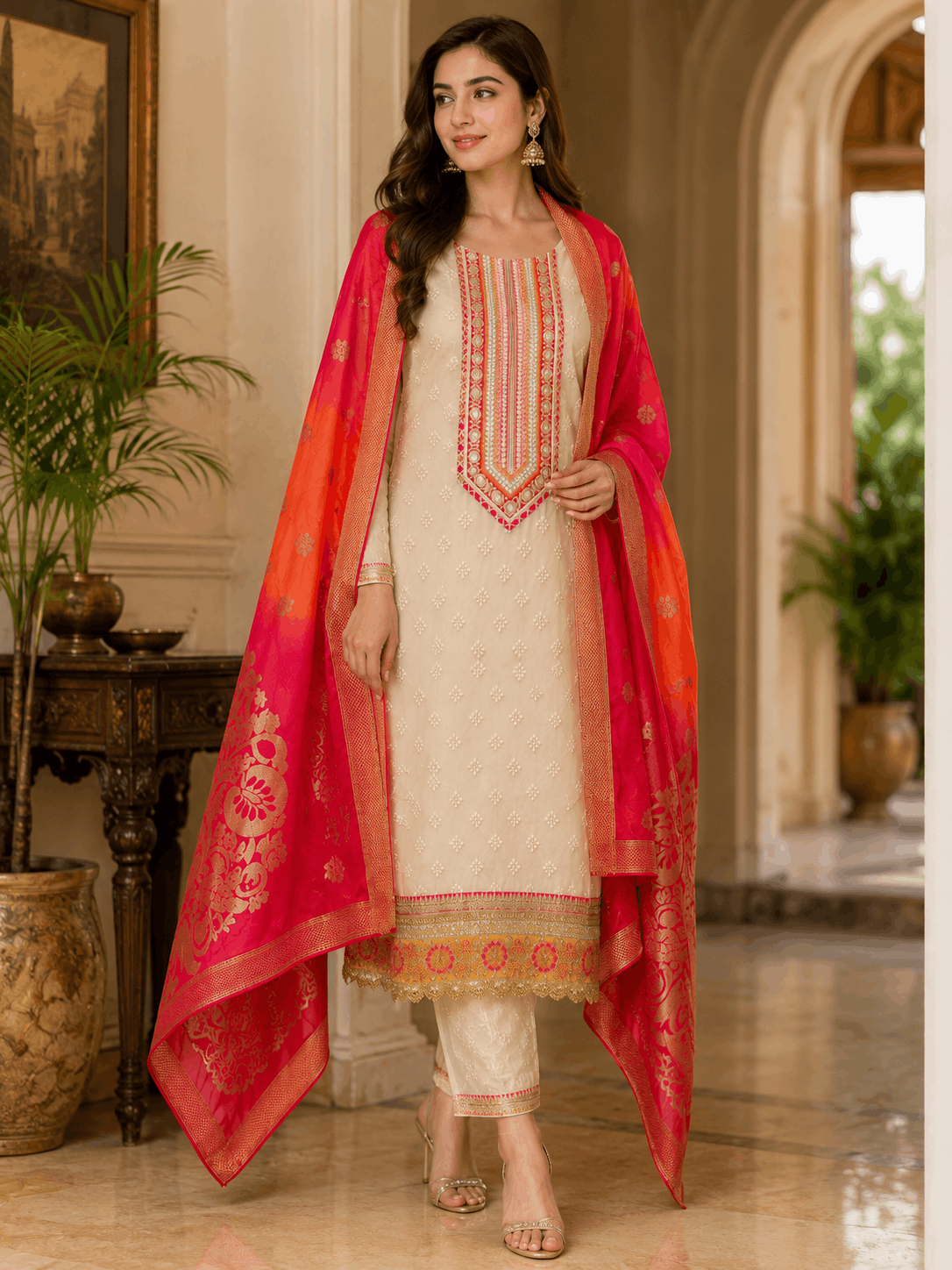 Noor Ivory Ombre Dupatta Suit Set - Image 2
