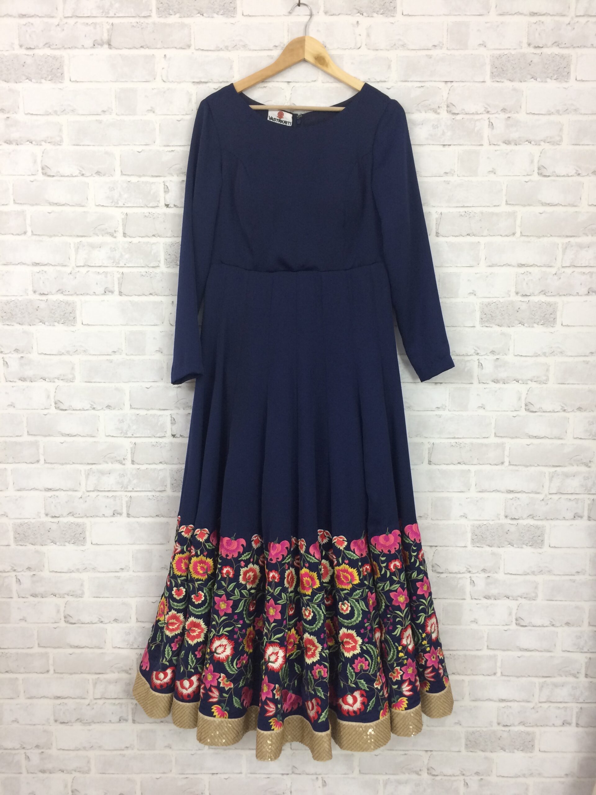 Midnight Bloom Embroidered Border Fit & Flare Dress
