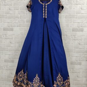 Royal Blue Hand Embroidered Jacket Style Anarkali Gown.