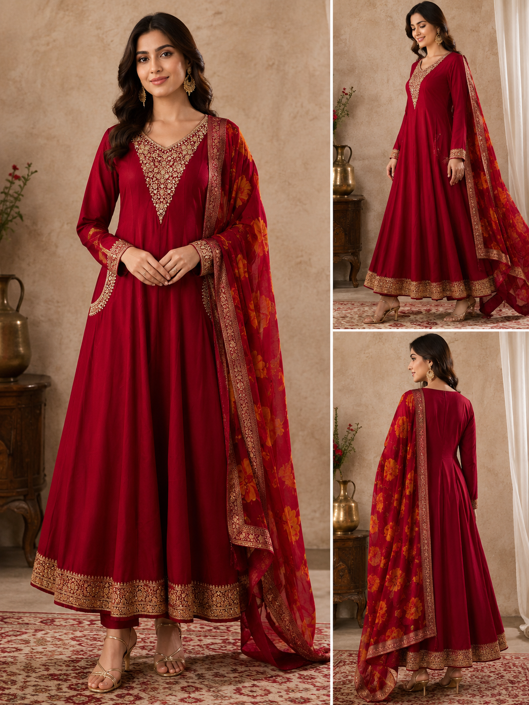 Ruhani Red Embroidered Anarkali Suit Set - Image 3