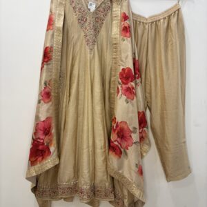 Champagne Gold Floral Embroidered 3-Piece Suit Set