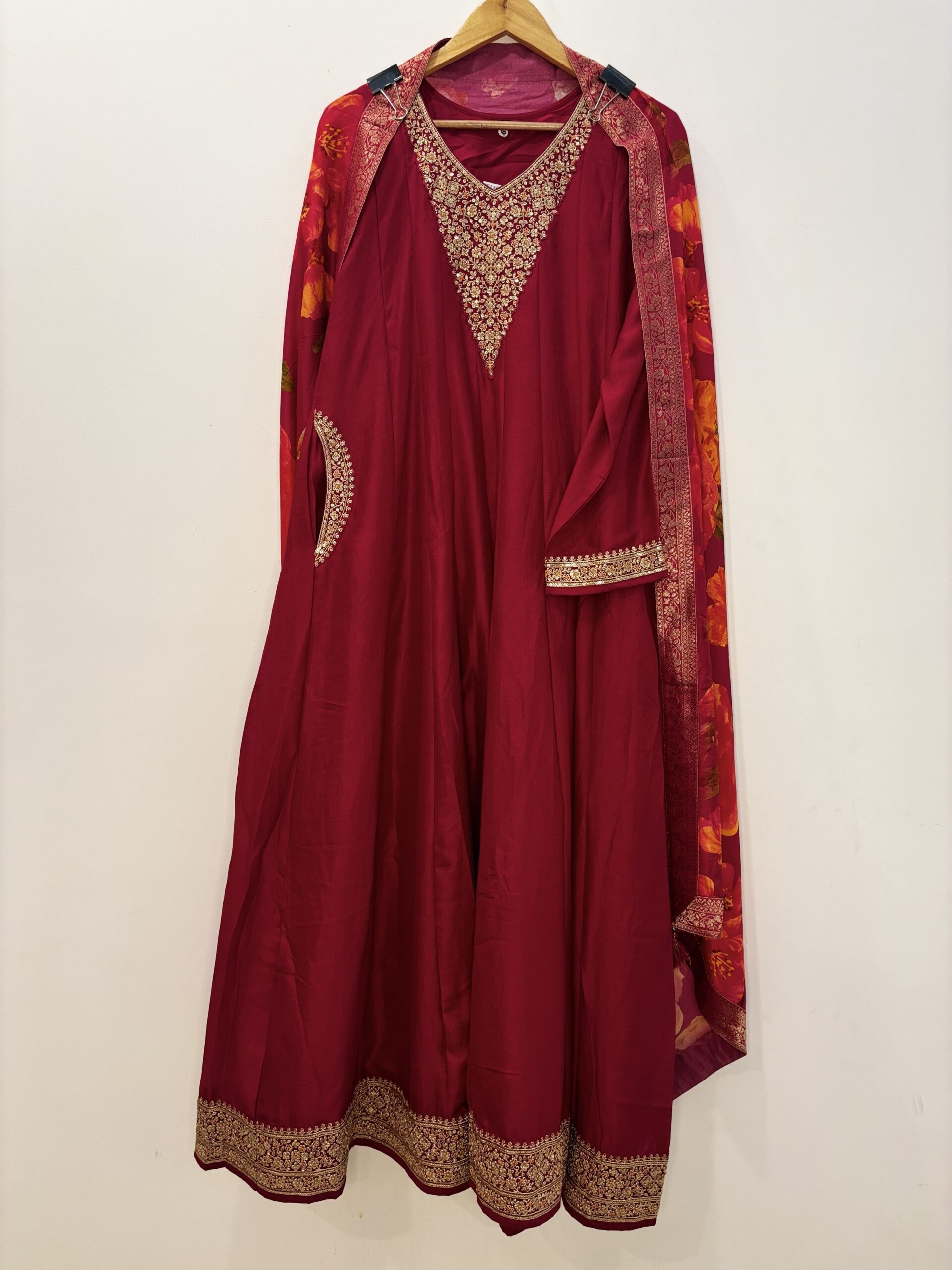 Ruhani Red Embroidered Anarkali Suit Set
