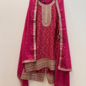 Elegant Magenta Pink Embroidered 3-Piece Traditional Suit