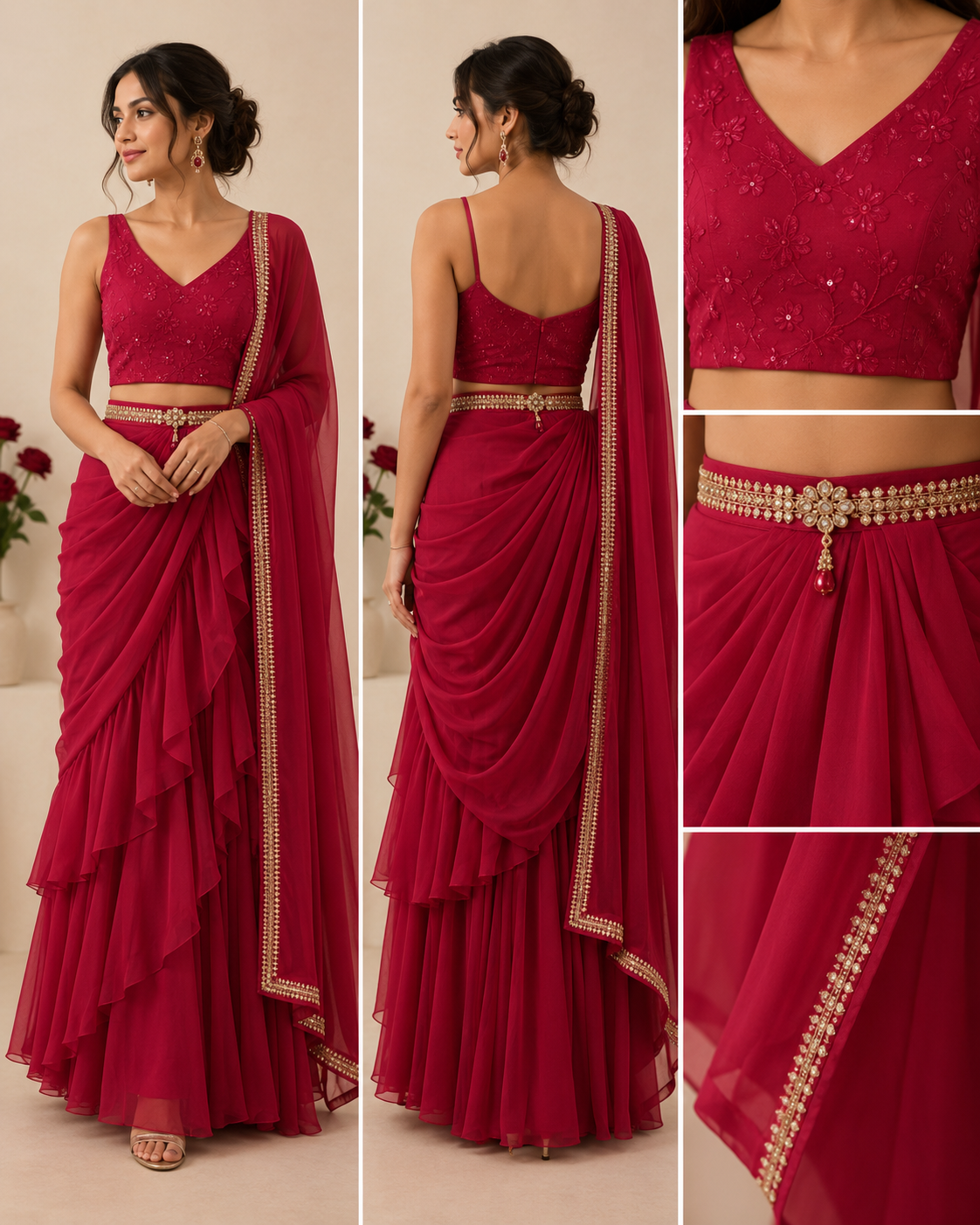 Rani Luxe 3-Tier Georgette pre stitched Saree - Image 4
