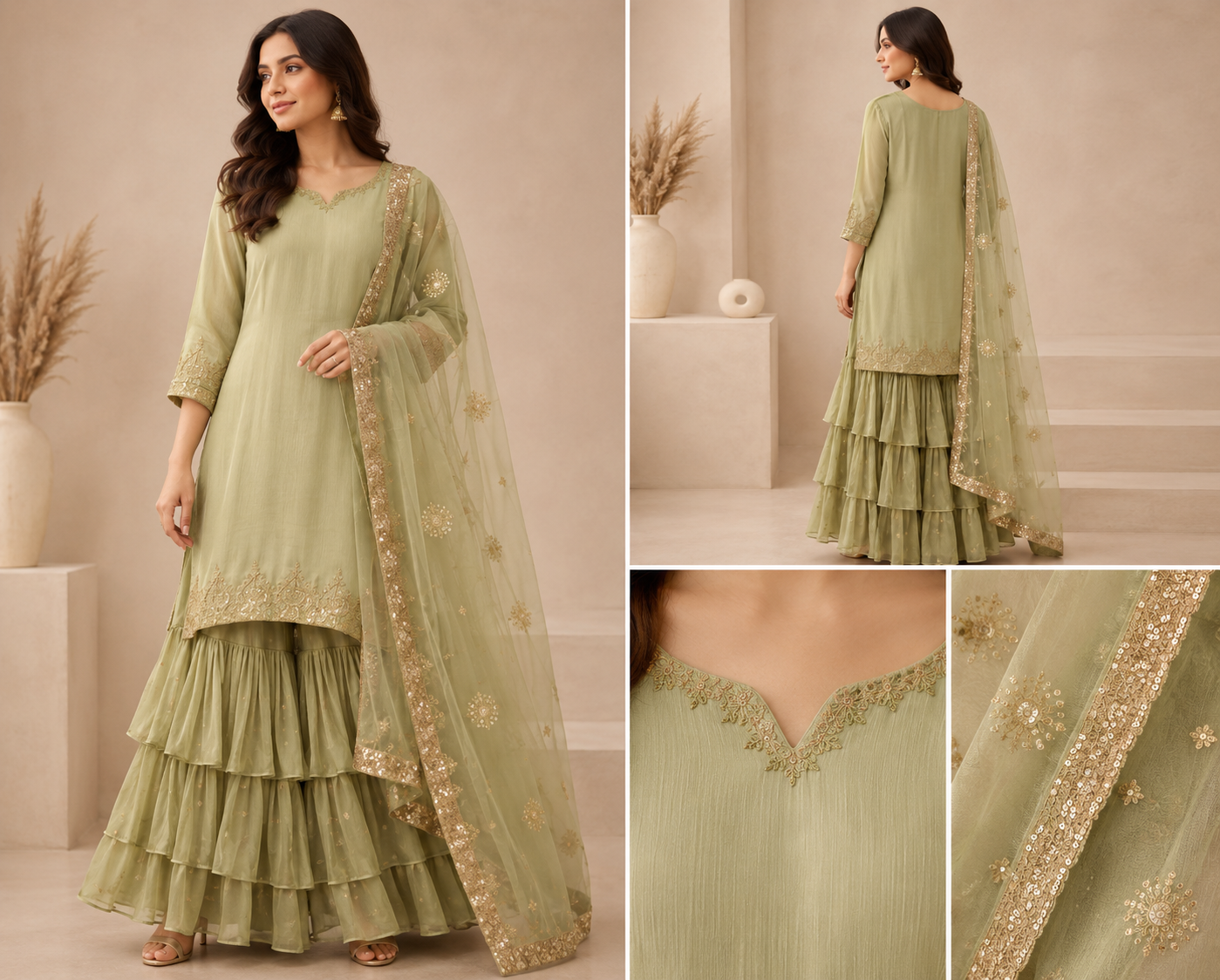 Sage Serenity Handcrafted Sharara Set - Image 2