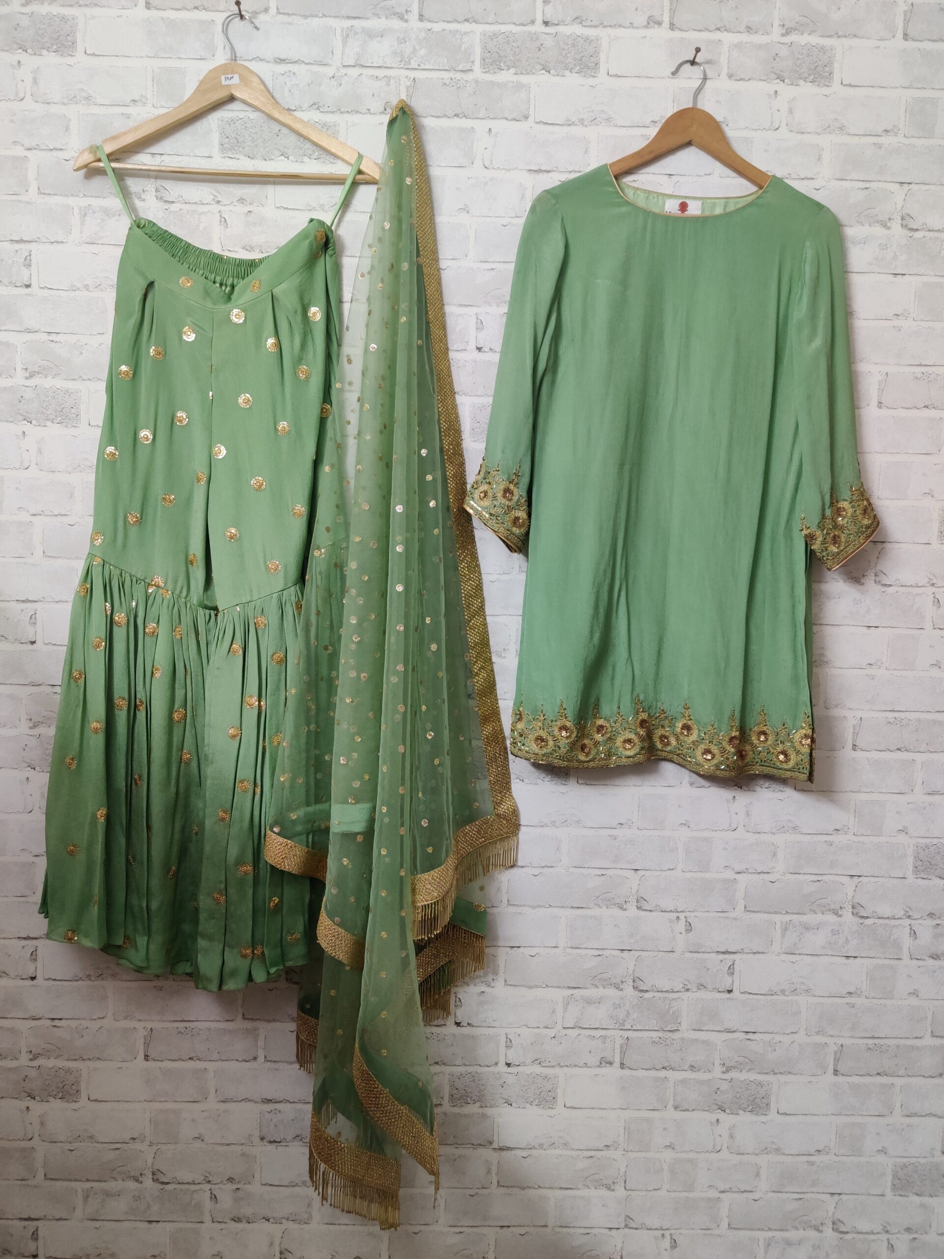 Mehreen Hand-Embroidered Pure Chinon Sharara Set - Image 2