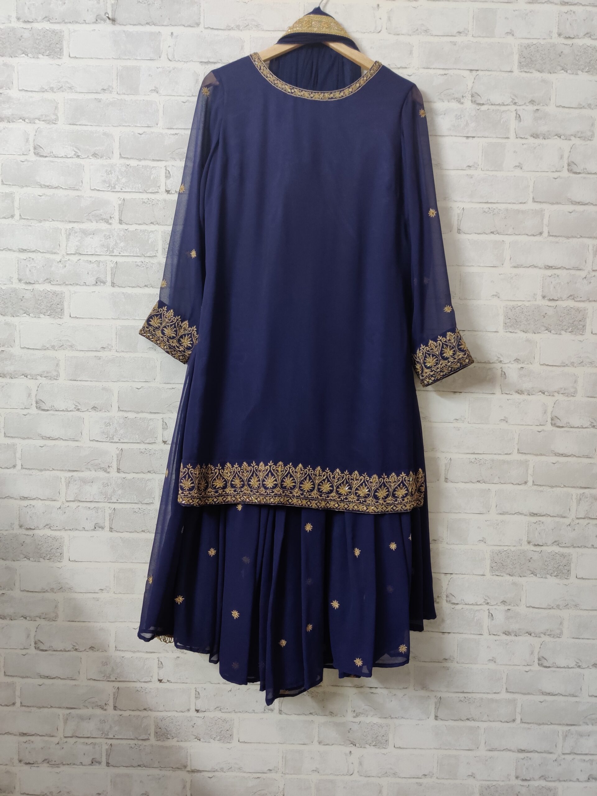 Noor Navy Blue Embroidered Georgette Sharara Set