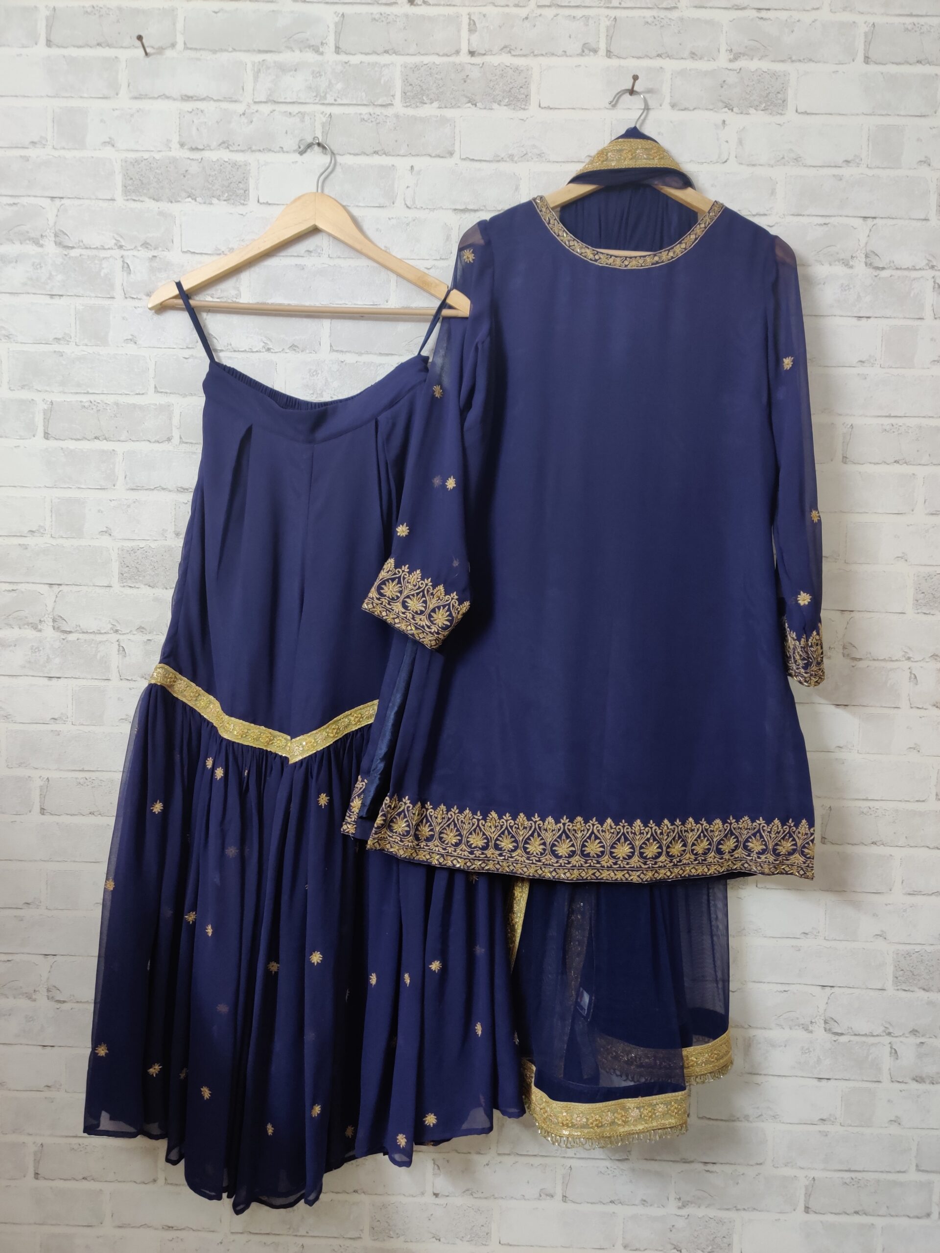 Noor Navy Blue Embroidered Georgette Sharara Set - Image 4