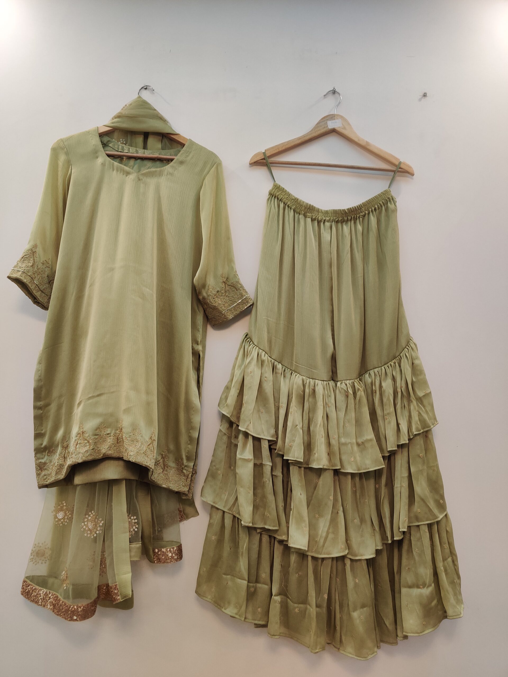 Sage Serenity Handcrafted Sharara Set