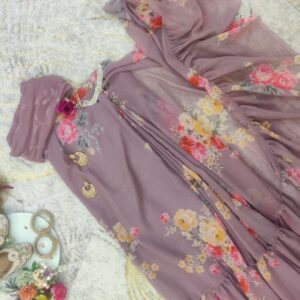 Mauve Floral Pre-Draped Flare Saree with Sequin Blouse