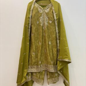 Olive green embroidered 3-piece